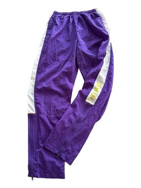 Vintage Nike Y2K Youth Nylon Track Pants Purple White Zip Ankle Spell Out L YTH